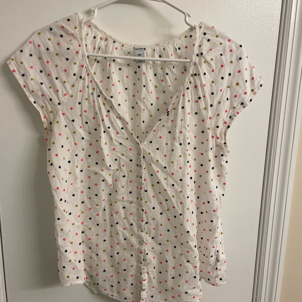 Old Navy White Blouse with Colorful Dots